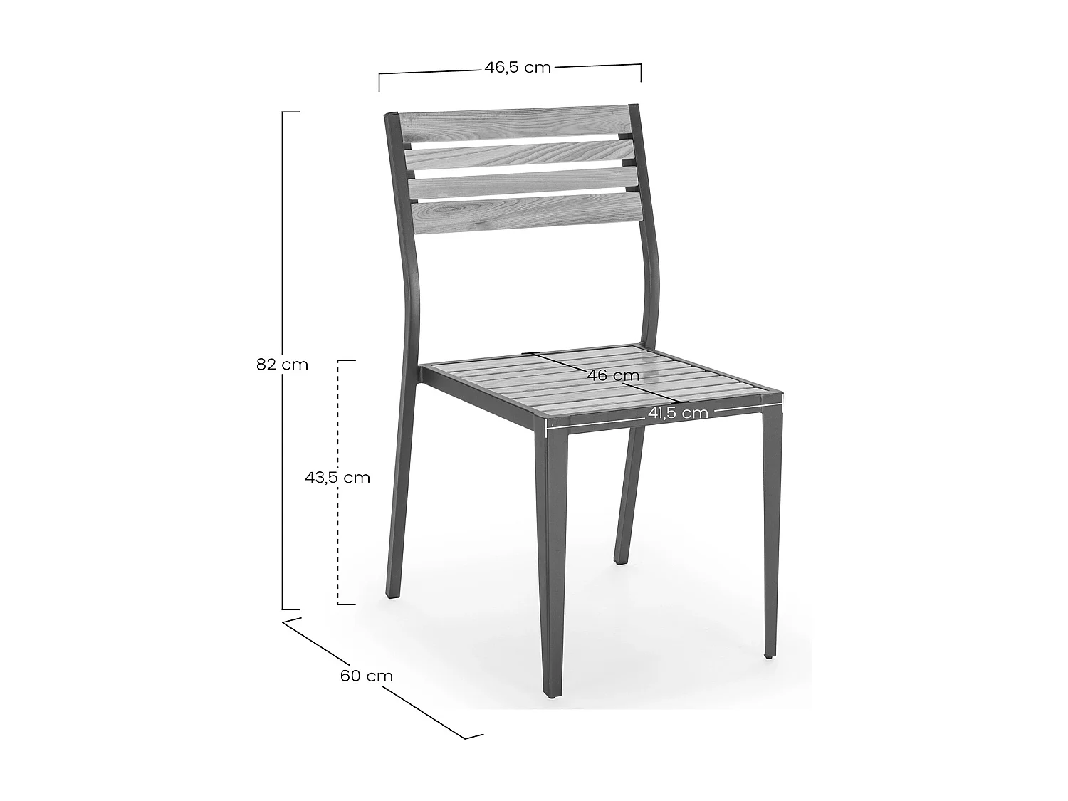 Pack 4 sillas de Jardín apilables Coral de Madera y Metal Negro