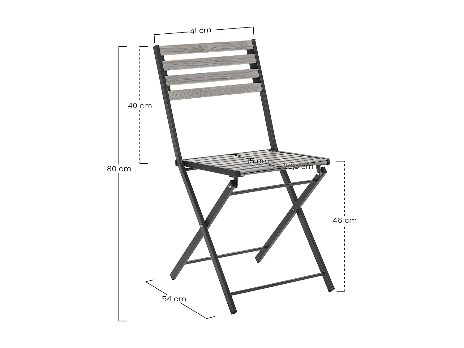 Set di 2 sedie da giardino pieghevoli Ambar in legno e metallo nero