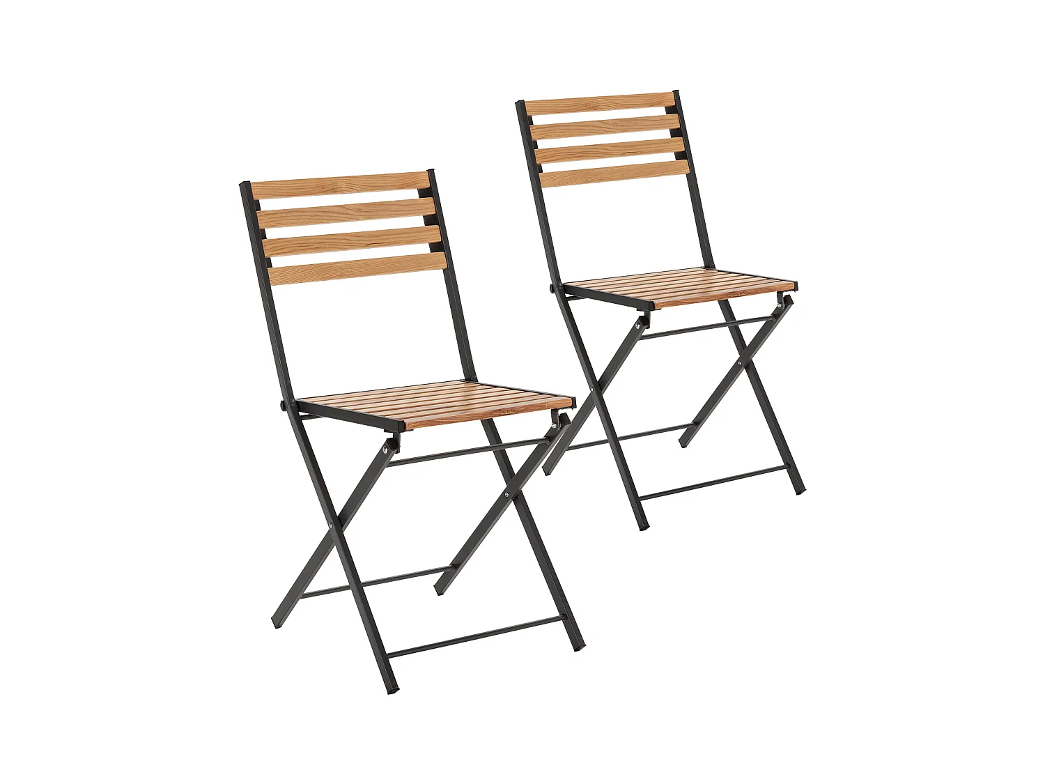 Pack de 2 chaises de jardin pliantes Ambar en bois et métal noir