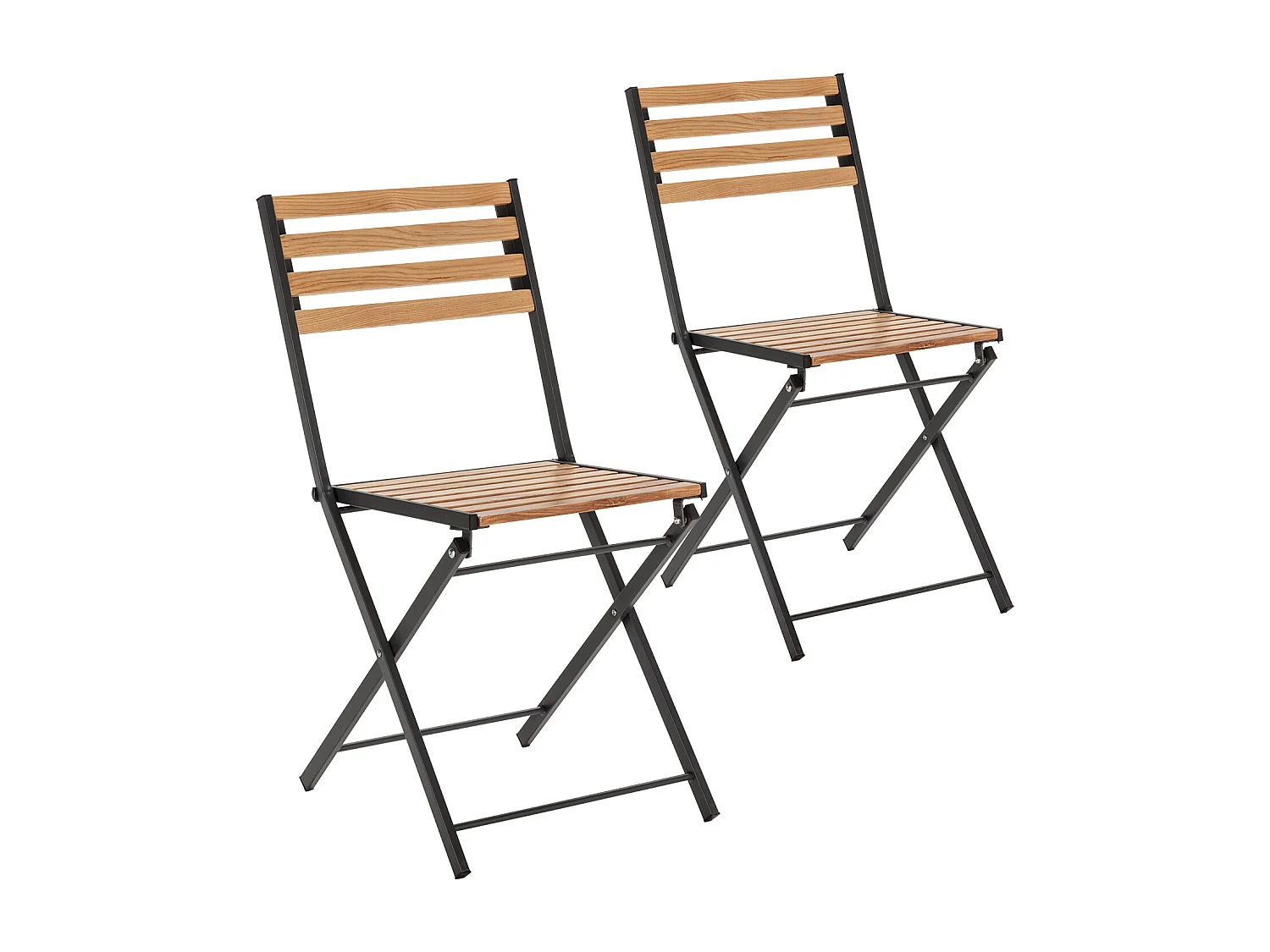 Pack de 2 chaises de jardin pliantes Ambar en bois et métal noir