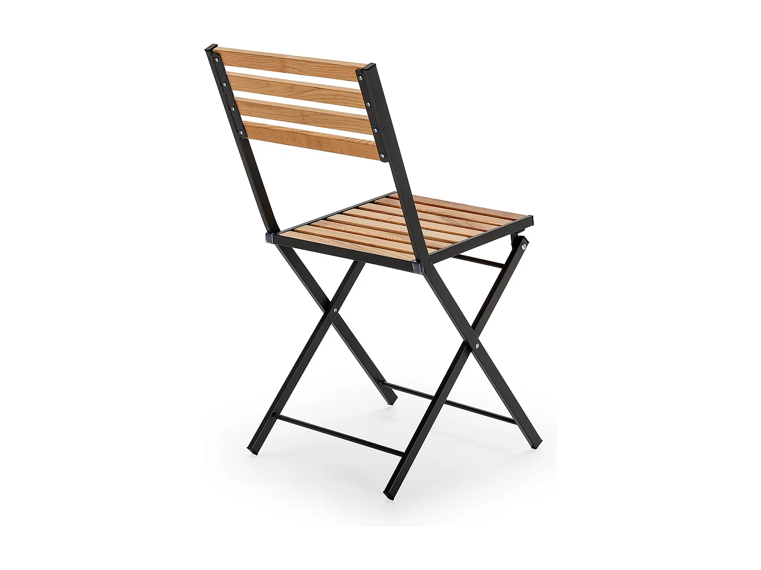 Pack de 2 chaises de jardin pliantes Ambar en bois et métal noir