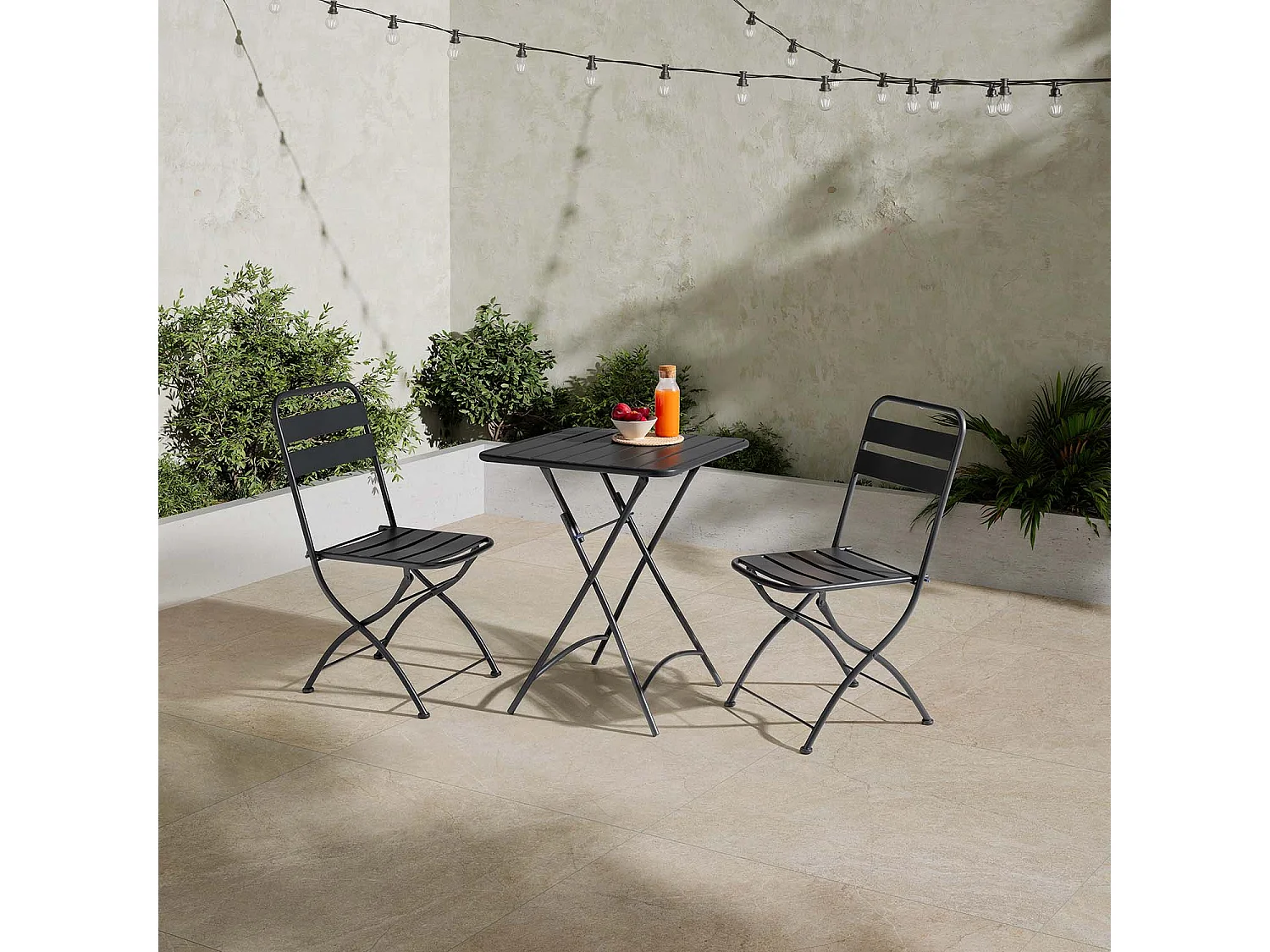 Pack de 2 chaises de jardin pliantes Perla en métal noir