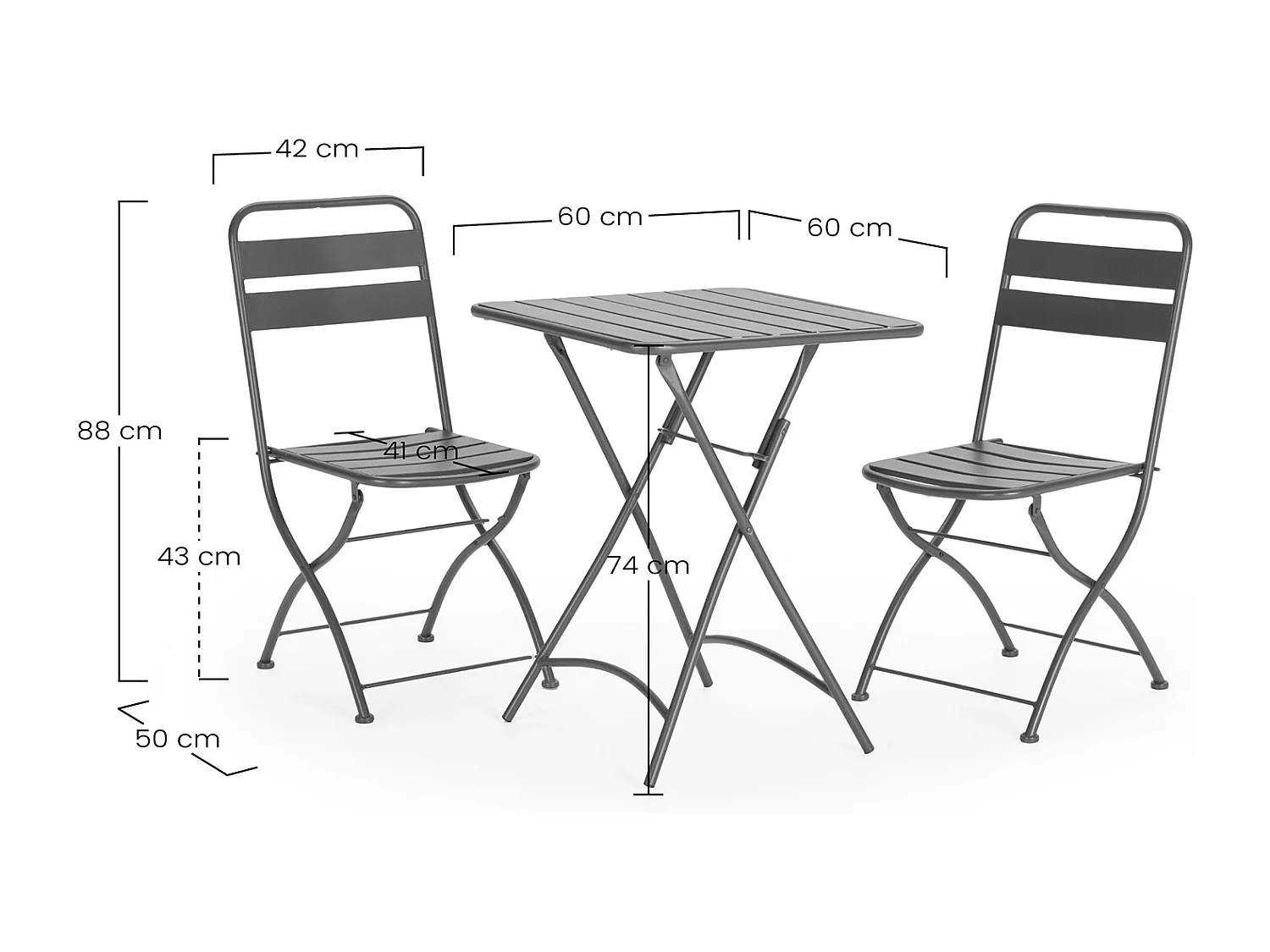 Set da bistrot da giardino nero 3 pezzi Perla, tavolo e 2 sedie