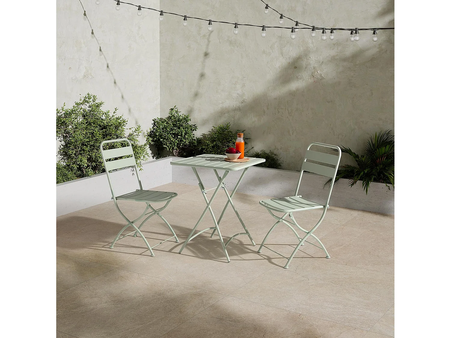 Set da bistrot da giardino 3 pezzi Perla verde, tavolo e 2 sedie