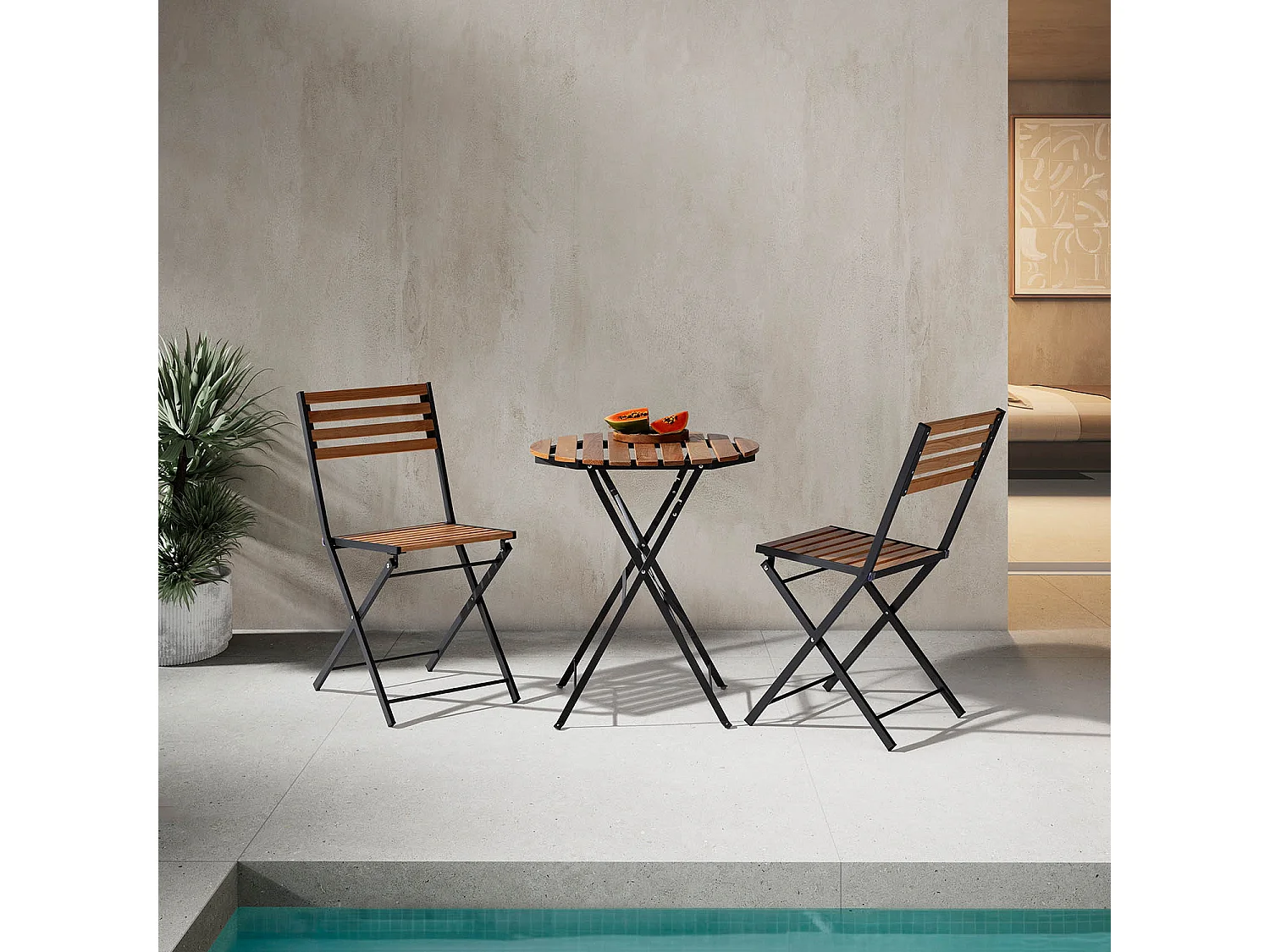 Set da bistrò da giardino nero 3 pezzi Ambar, tavolo e 2 sedie