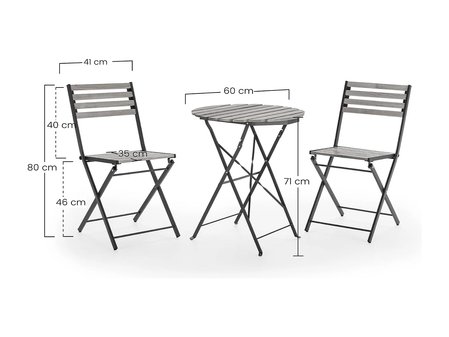 Set da bistrò da giardino nero 3 pezzi Ambar, tavolo e 2 sedie