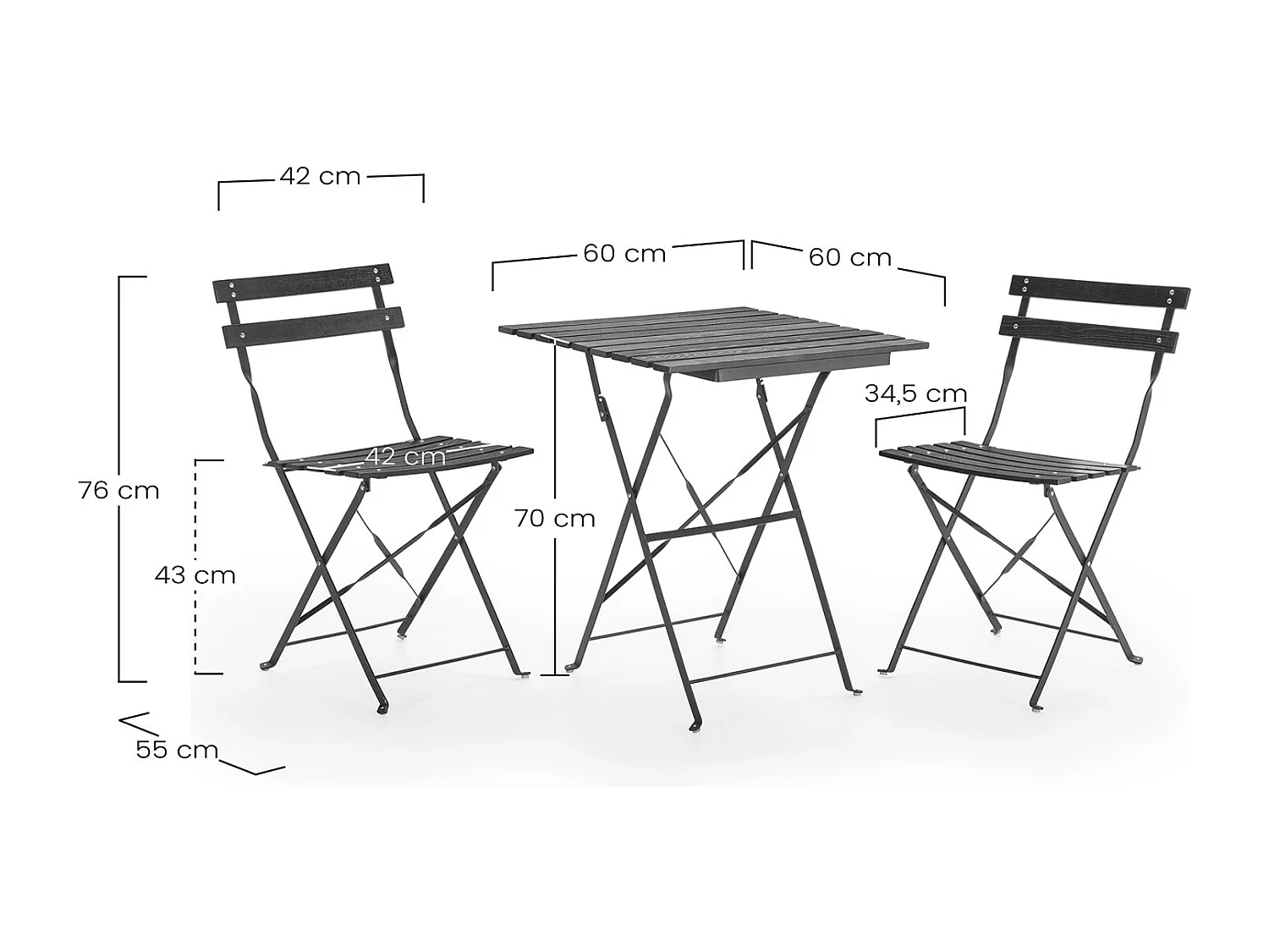 Conjunto Muebles de Jardín Agata 3 Piezas Negro, Mesa y 2 sillas