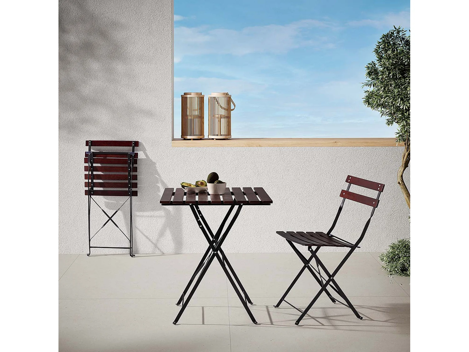 Conjunto Muebles de Jardín Agata 3 Piezas Negro, Mesa y 2 sillas