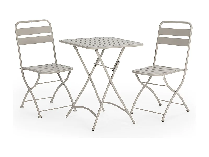 Zestaw ogrodowy Colummn Ensemble Bistro de jardin Perla 3 częściowy w kolorze szarym, stół i 2 krzesła.