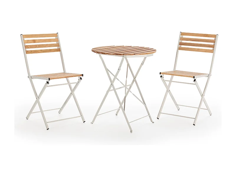 Set bistrot da giardino bianco 3 pezzi Ambar, tavolo e 2 sedie