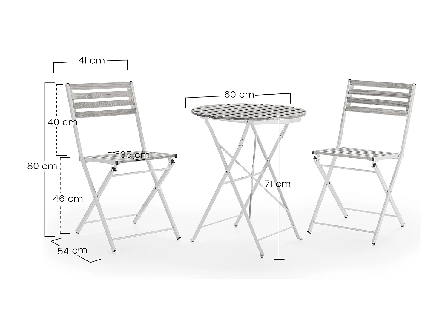 Set bistrot da giardino bianco 3 pezzi Ambar, tavolo e 2 sedie