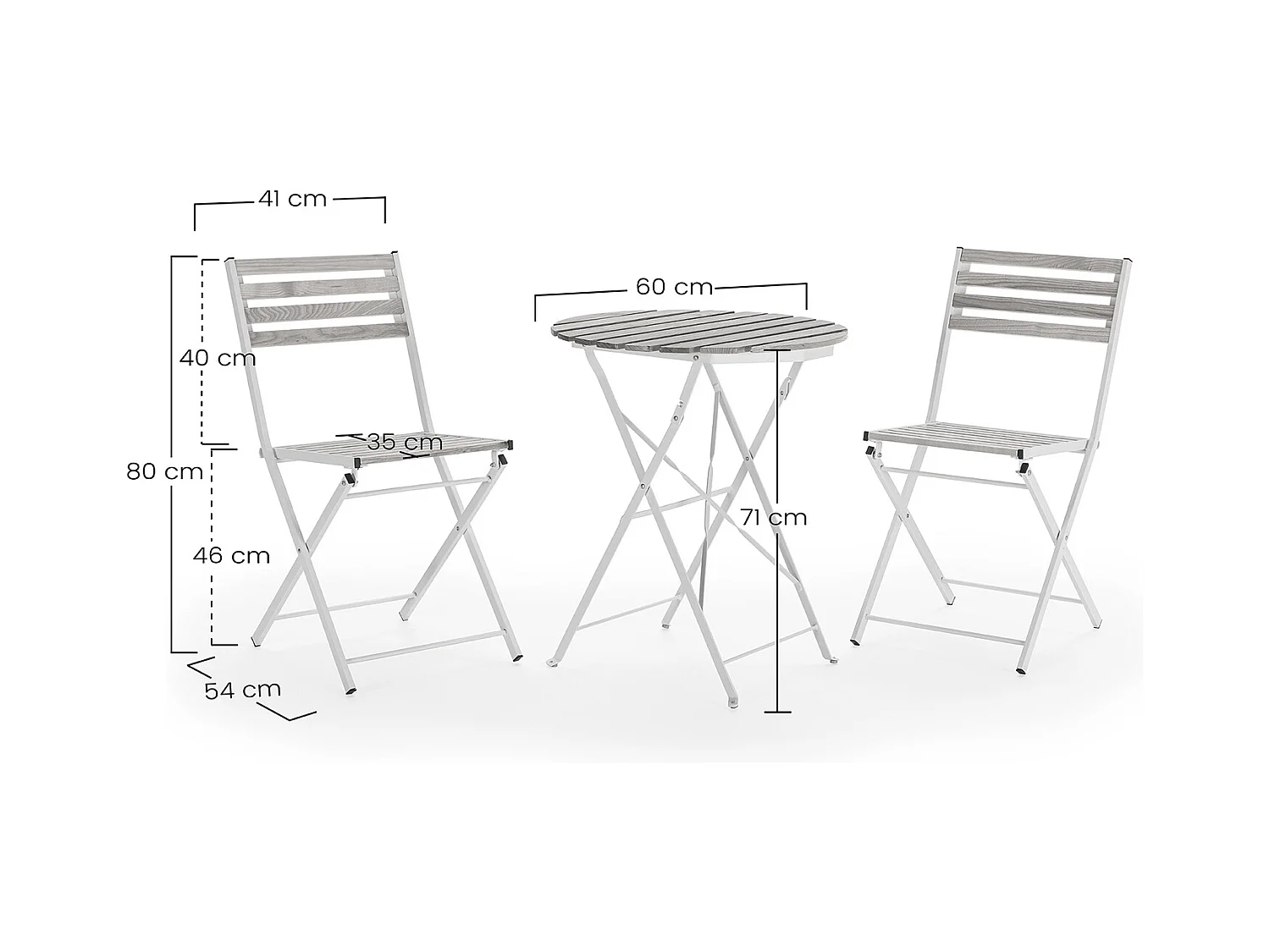 Conjunto Muebles de Jardín Ambar 3 Piezas Blanco, Mesa y 2 sillas