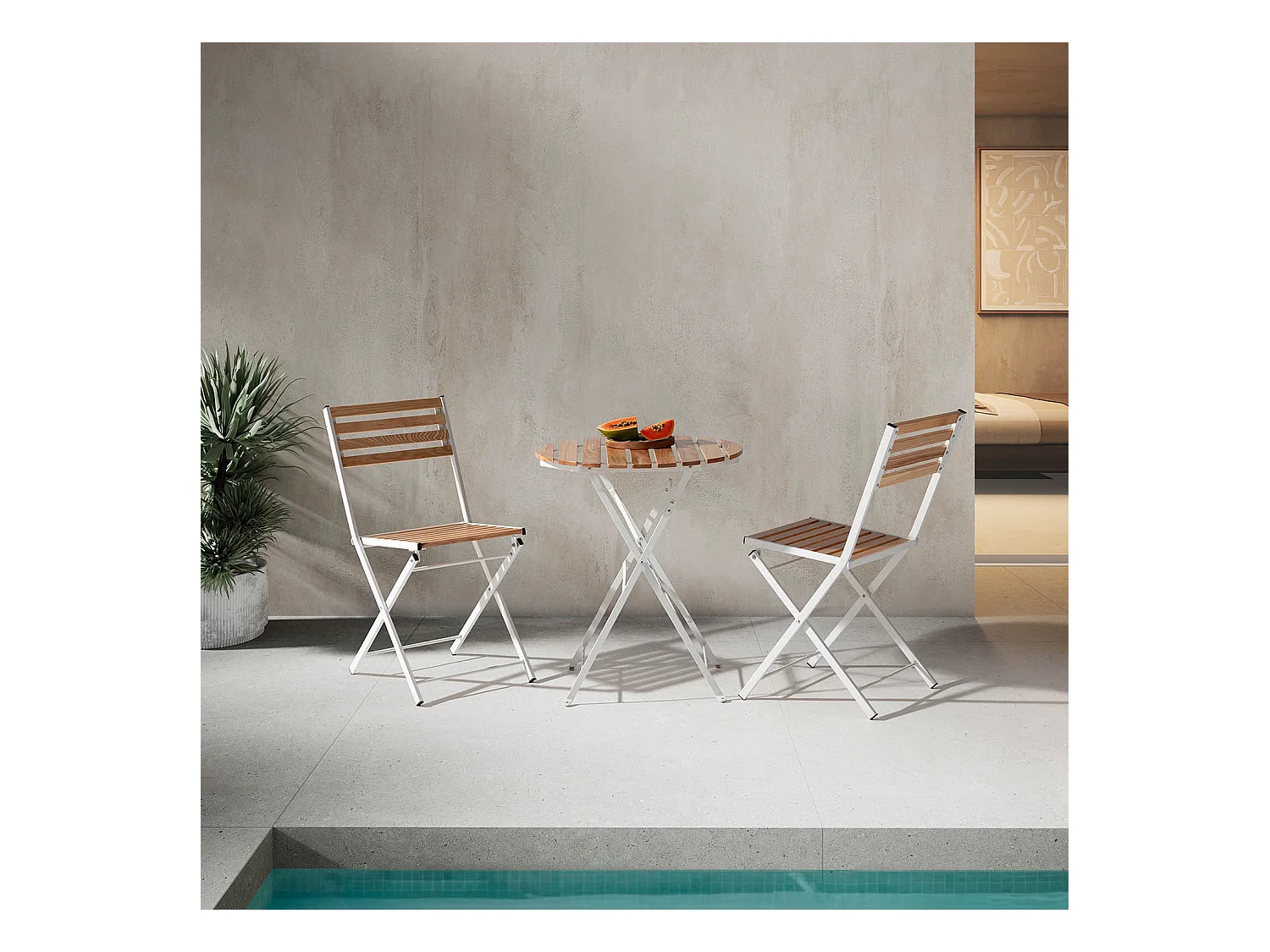 Conjunto Muebles de Jardín Ambar 3 Piezas Blanco, Mesa y 2 sillas