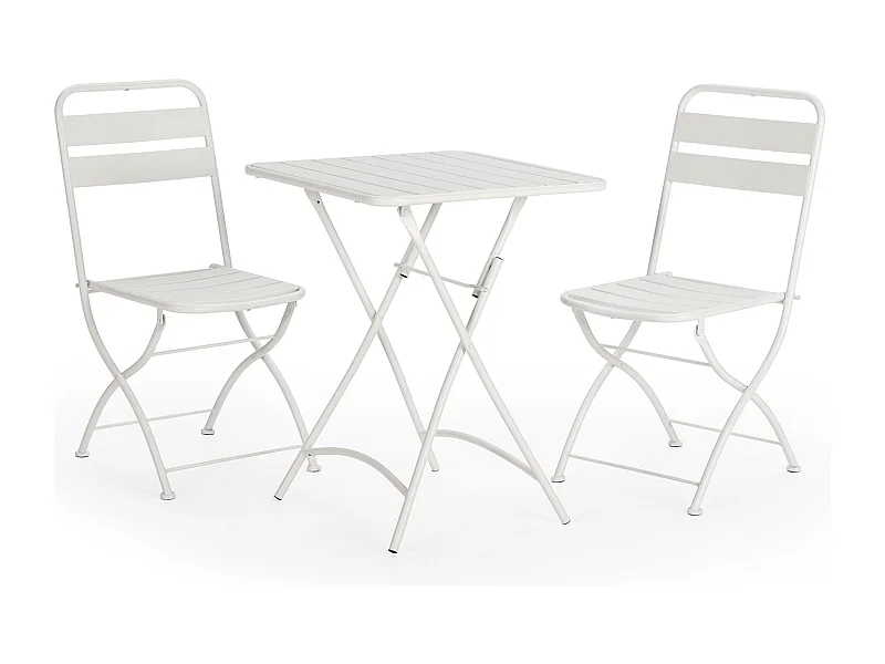 Set da bistrot da giardino bianco 3 pezzi Perla, tavolo e 2 sedie