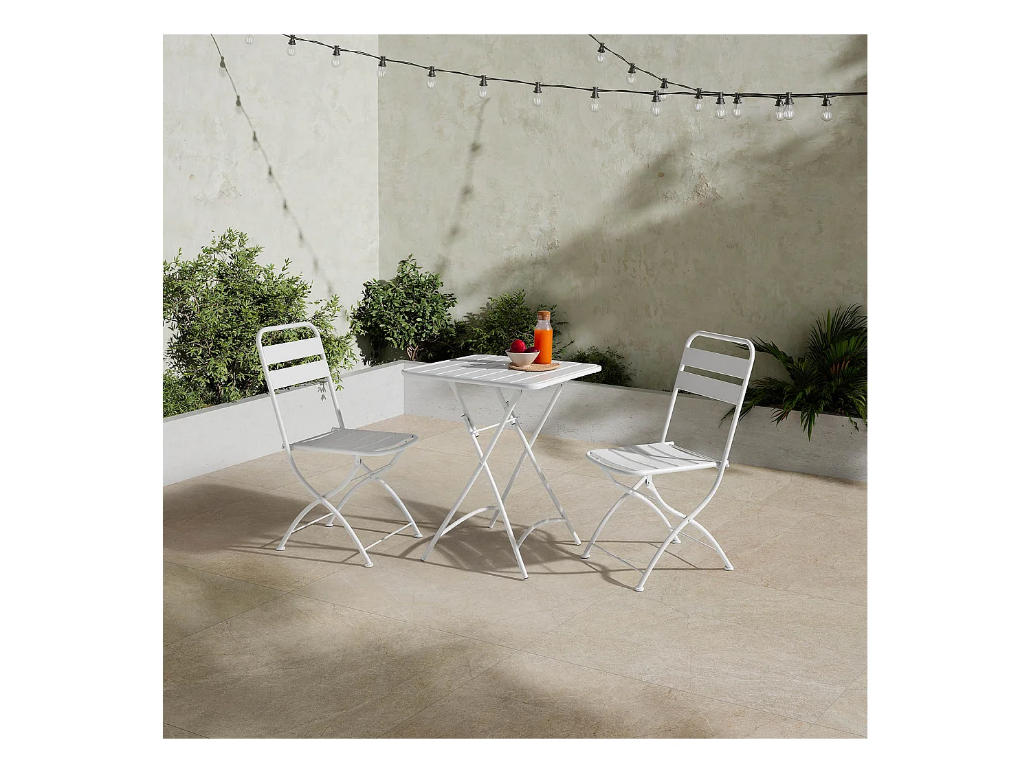 Set da bistrot da giardino bianco 3 pezzi Perla, tavolo e 2 sedie