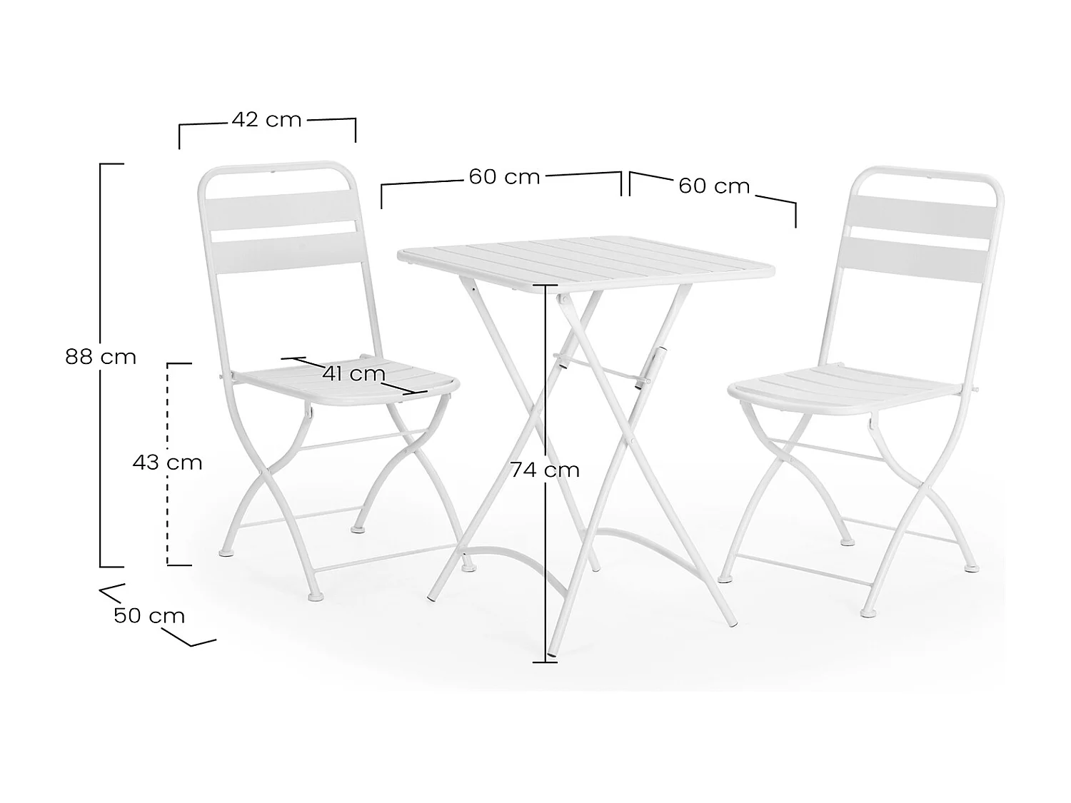 Set da bistrot da giardino bianco 3 pezzi Perla, tavolo e 2 sedie