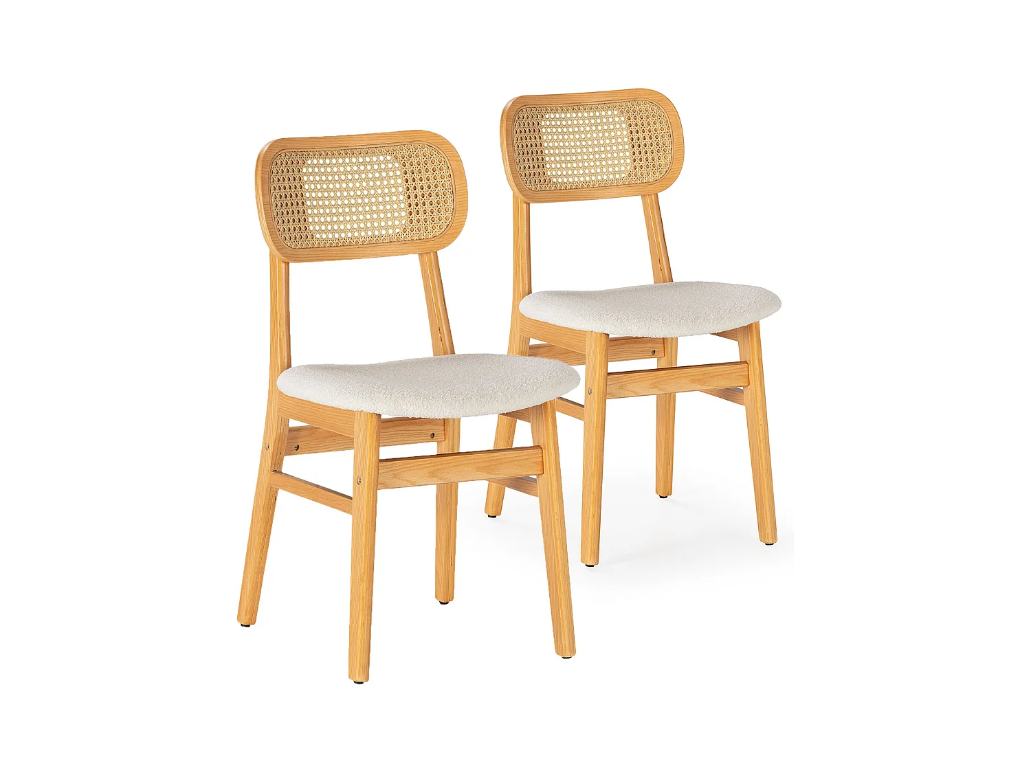 Pack de 2 chaises Boira en Chêne avec Imitation tissu mouton et rotin synthétique