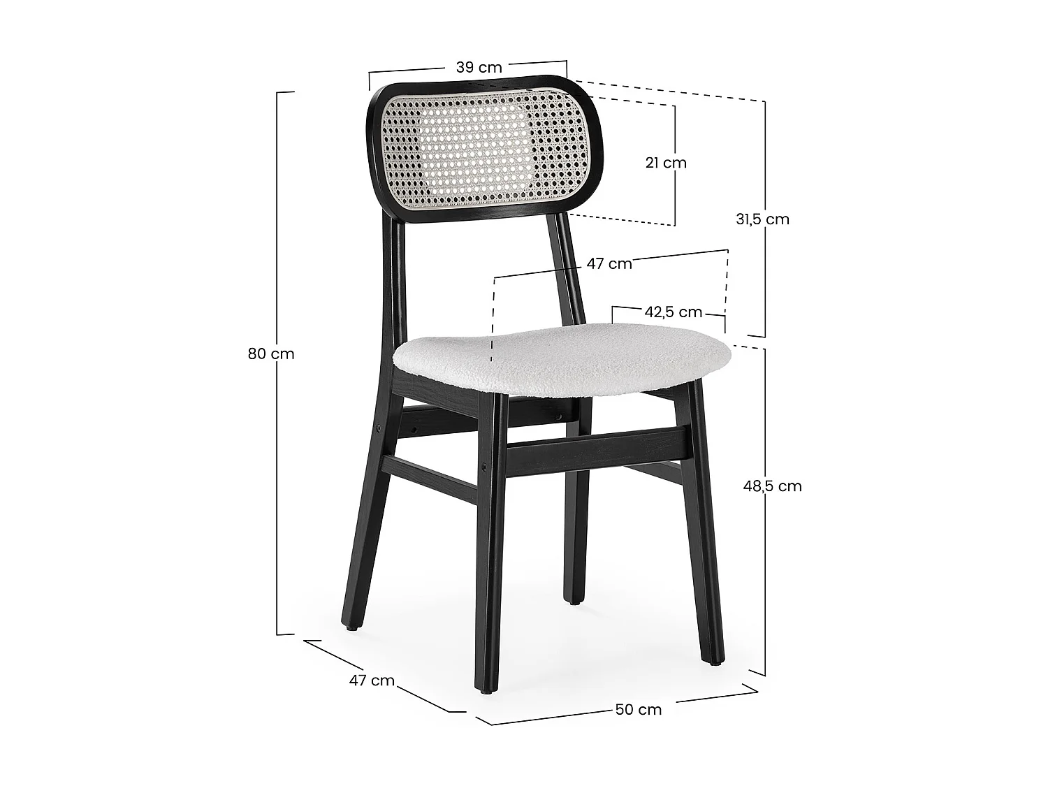 Pack 2 sillas Boira Negro con Tela Borreguito y ratán sintético