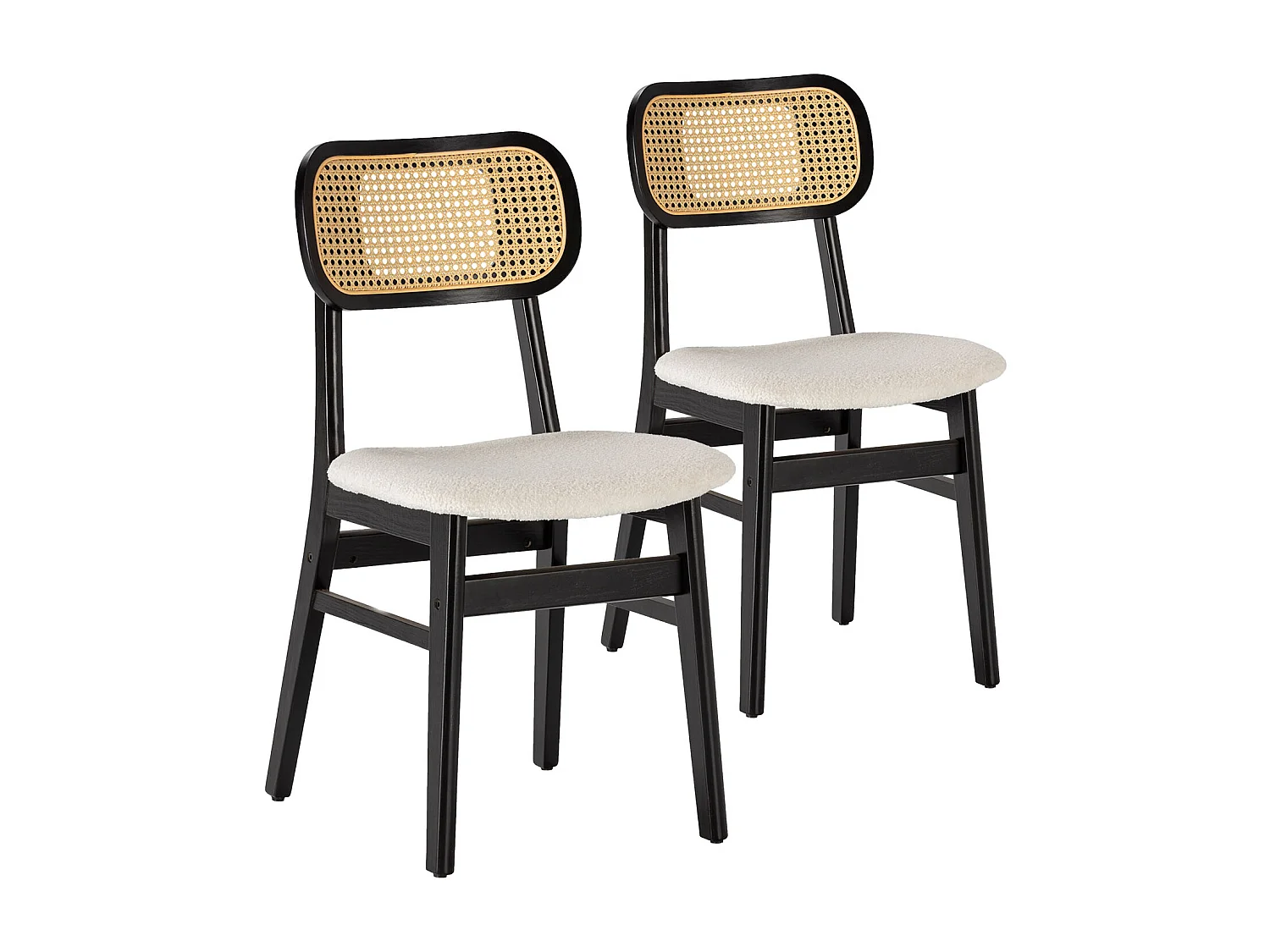 Set di 2 sedie Boira nere con tessuto shearling e rattan sintetico