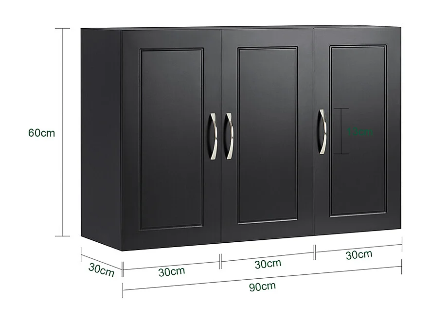 SoBuy Armoire Murale de Salle de Bain, Placard de Rangement, Meuble de Rangement Suspendu, Meuble Haut avec 3 Portes, 90x30x60 cm, Noir, FRG231-L-SCH