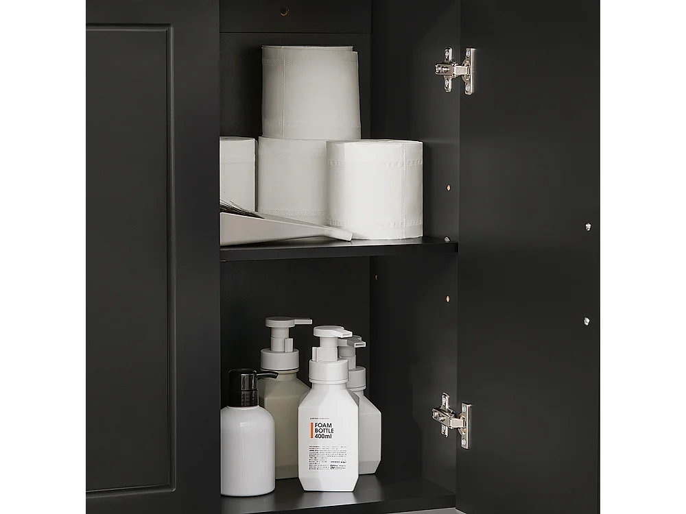 SoBuy Armoire Murale de Salle de Bain, Placard de Rangement, Meuble de Rangement Suspendu, Meuble Haut avec 3 Portes, 90x30x60 cm, Noir, FRG231-L-SCH