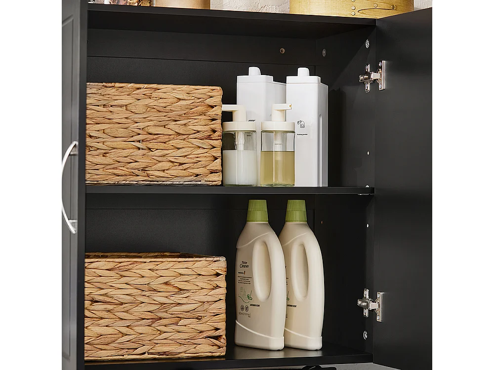 SoBuy Armoire Murale de Salle de Bain, Placard de Rangement, Meuble de Rangement Suspendu, Meuble Haut avec 3 Portes, 90x30x60 cm, Noir, FRG231-L-SCH