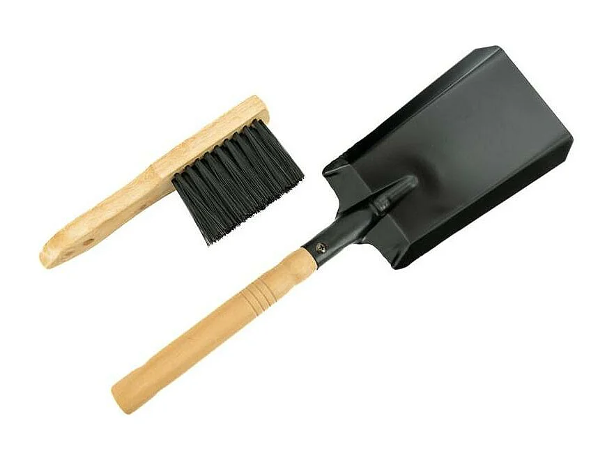 Seau à cendres + pelle + balai en zinc noir