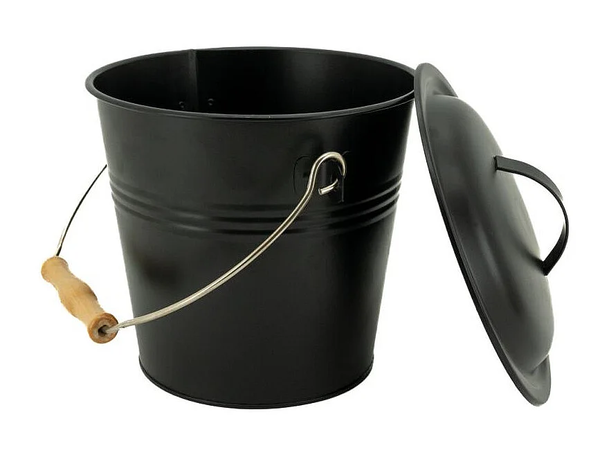 Seau à cendres + pelle + balai en zinc noir