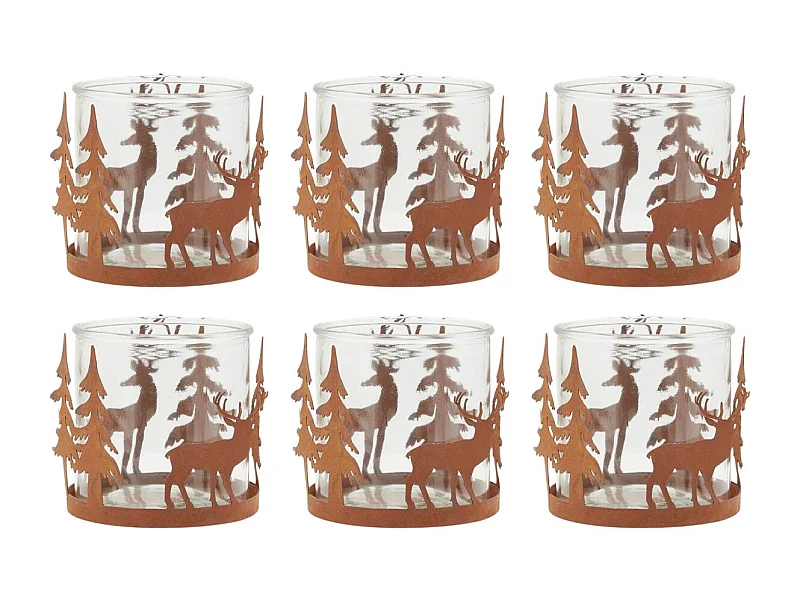 Photophore en métal effet rouillé Cerf Lot de 6