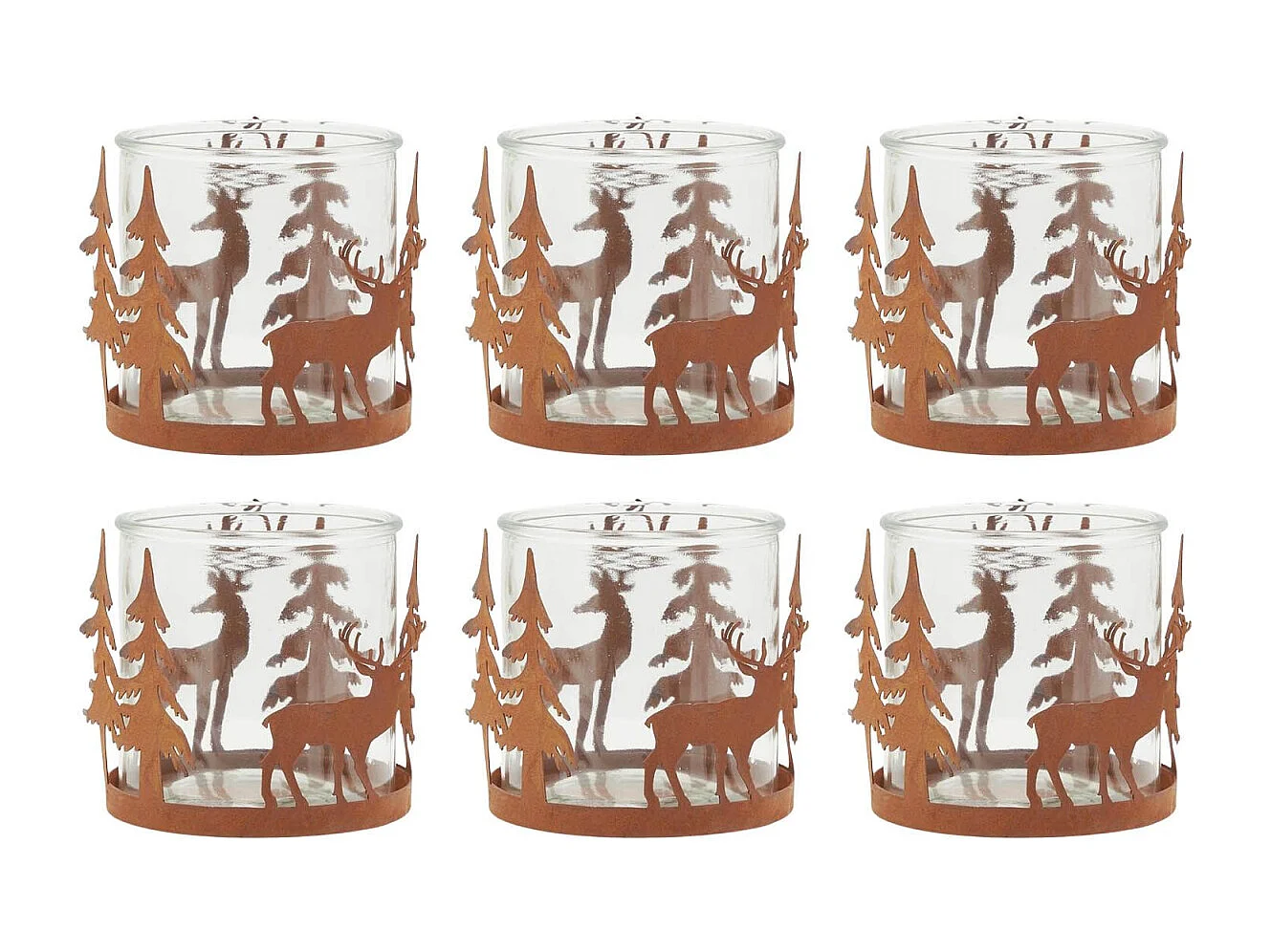 Photophore en métal effet rouillé Cerf Lot de 6