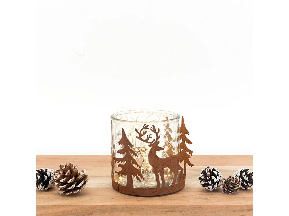 Photophore en métal effet rouillé Cerf Lot de 6