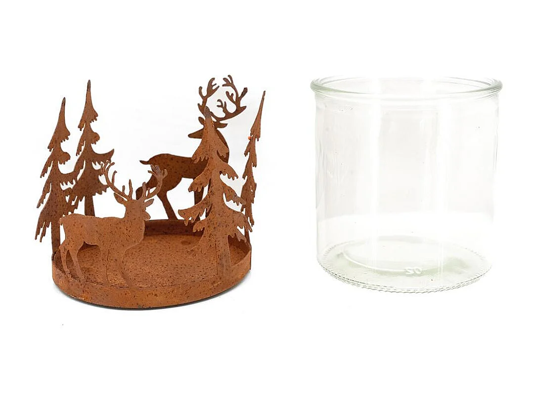 Photophore en métal effet rouillé Cerf Lot de 6