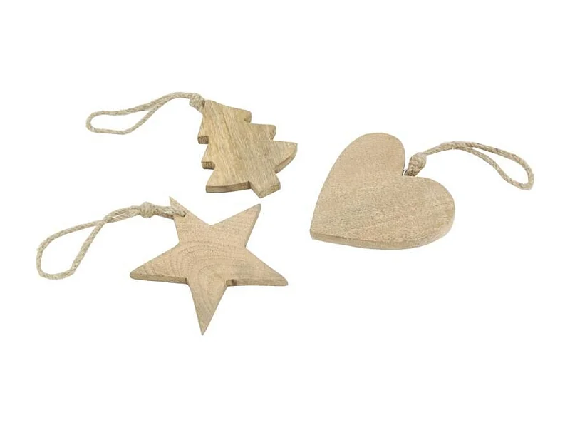 Suspensions de Noël en manguier naturel (lot de 3)