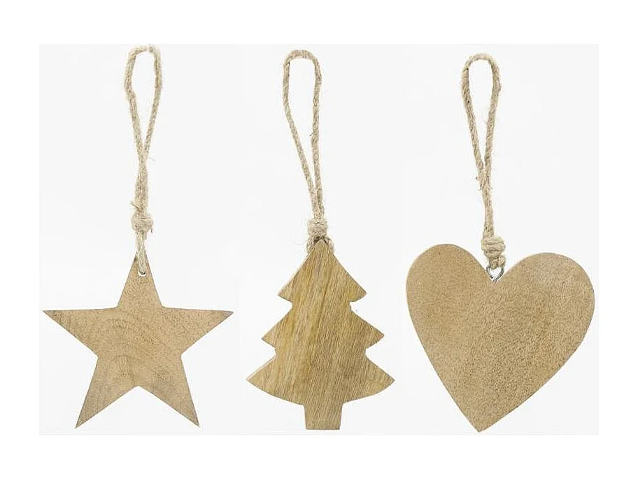 Suspensions de Noël en manguier naturel (lot de 3)