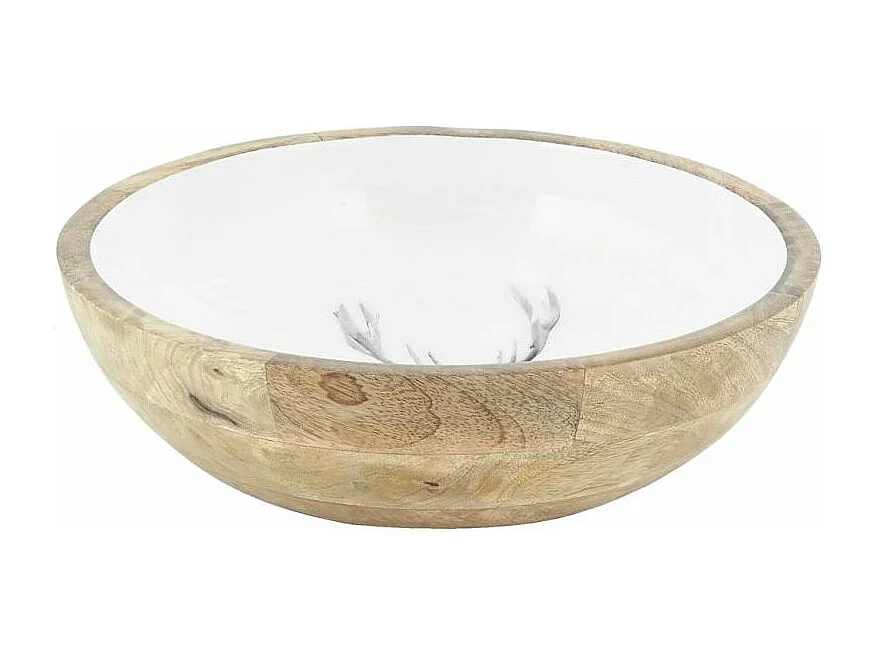Corbeille ronde en manguier avec résine blanche décor Cerf