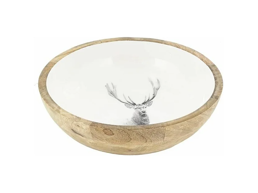 Corbeille ronde en manguier avec résine blanche décor Cerf