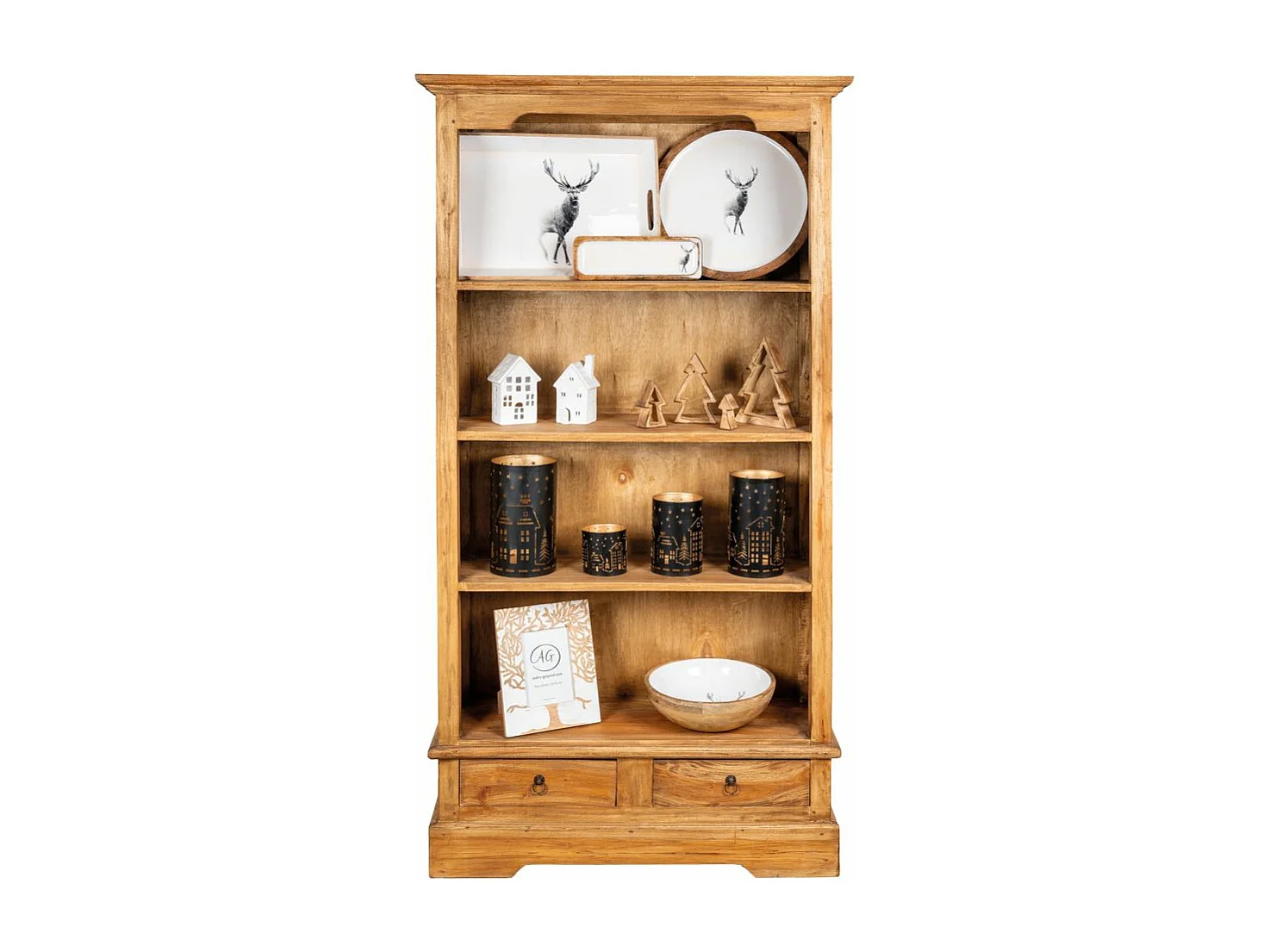 Corbeille ronde en manguier avec résine blanche décor Cerf