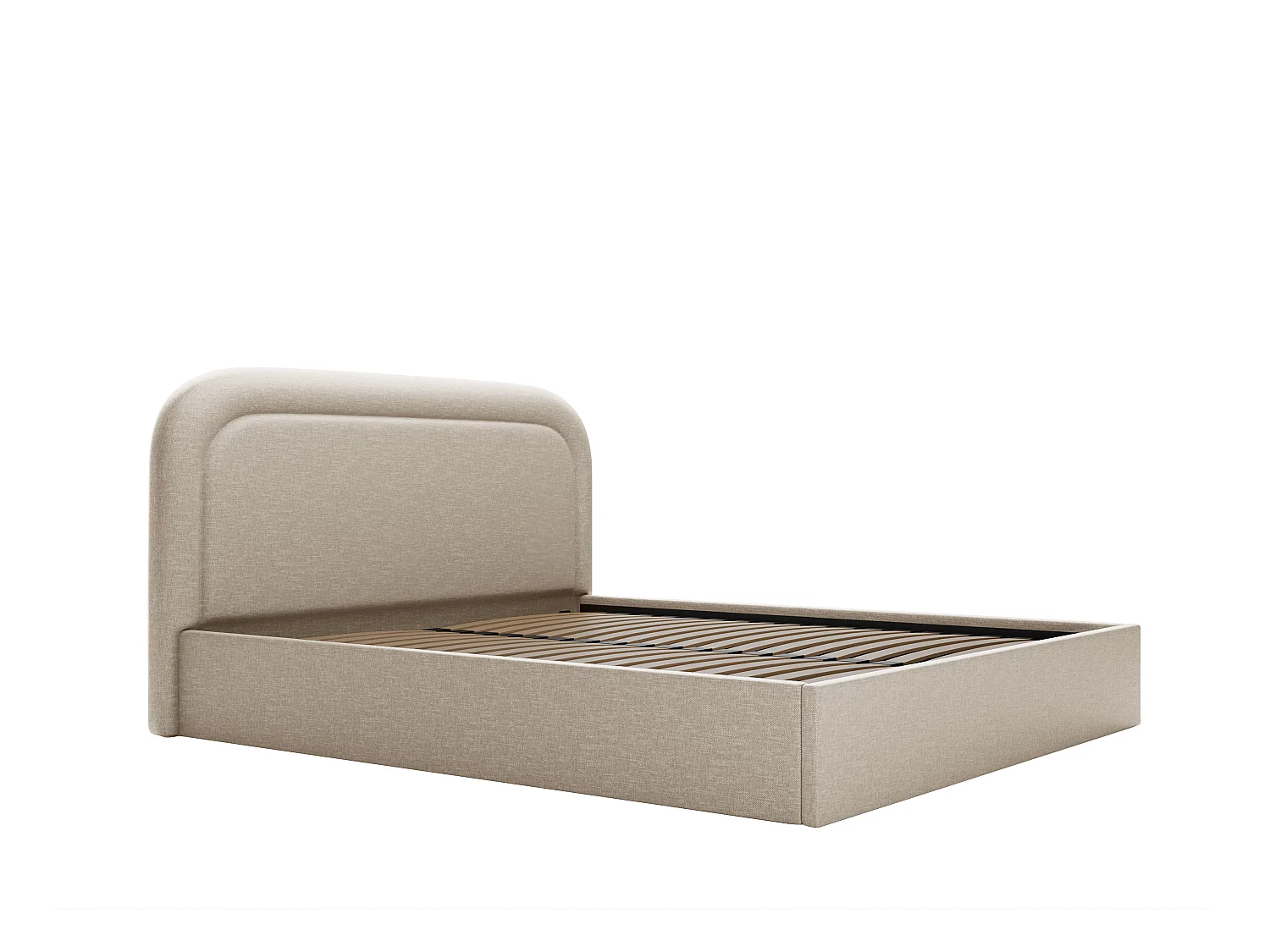 Lit coffre 160 x 200 cm - Tissu chiné - Beige + Matelas - FIREZA