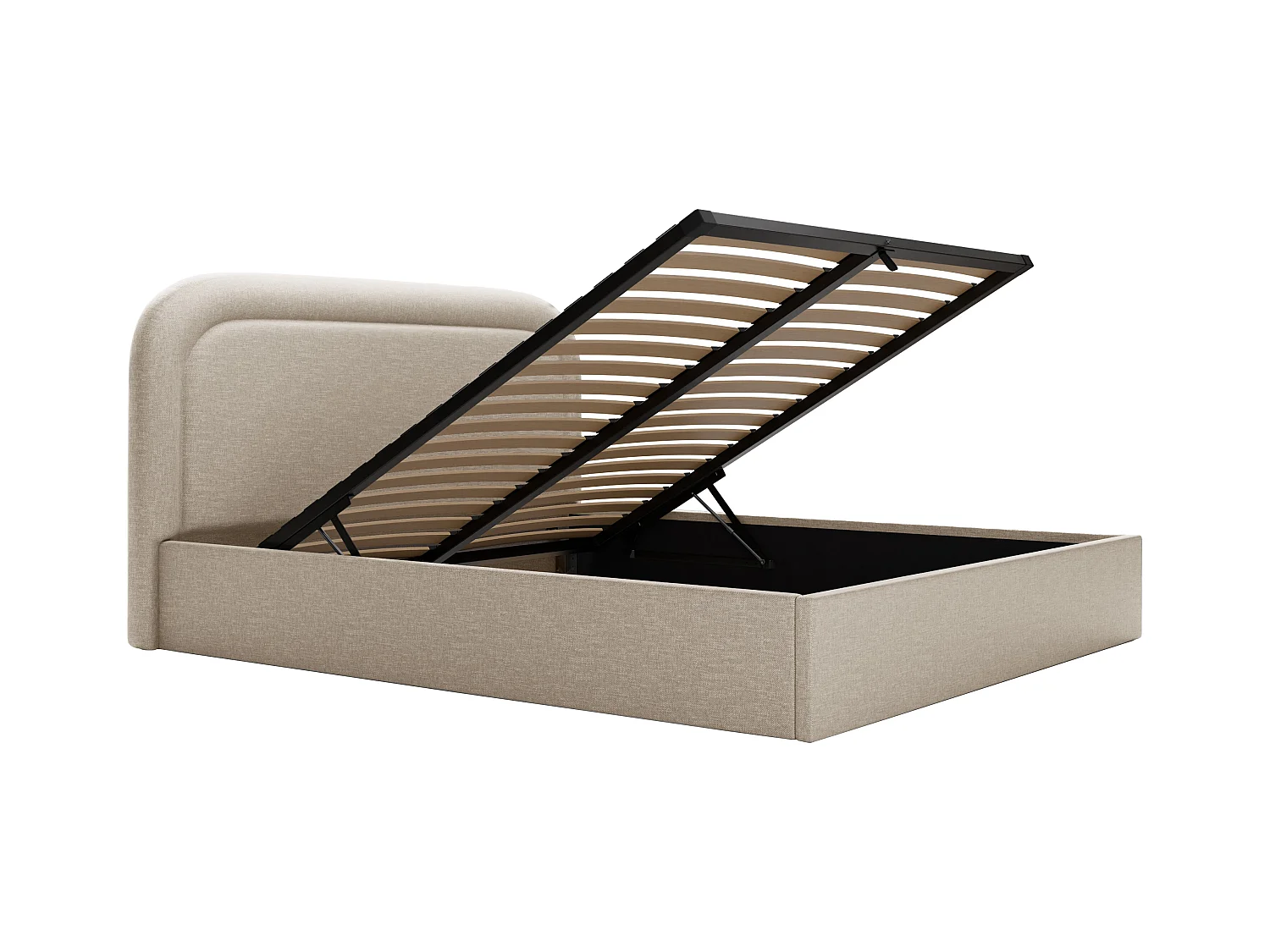 Lit coffre 160 x 200 cm - Tissu chiné - Beige + Matelas - FIREZA