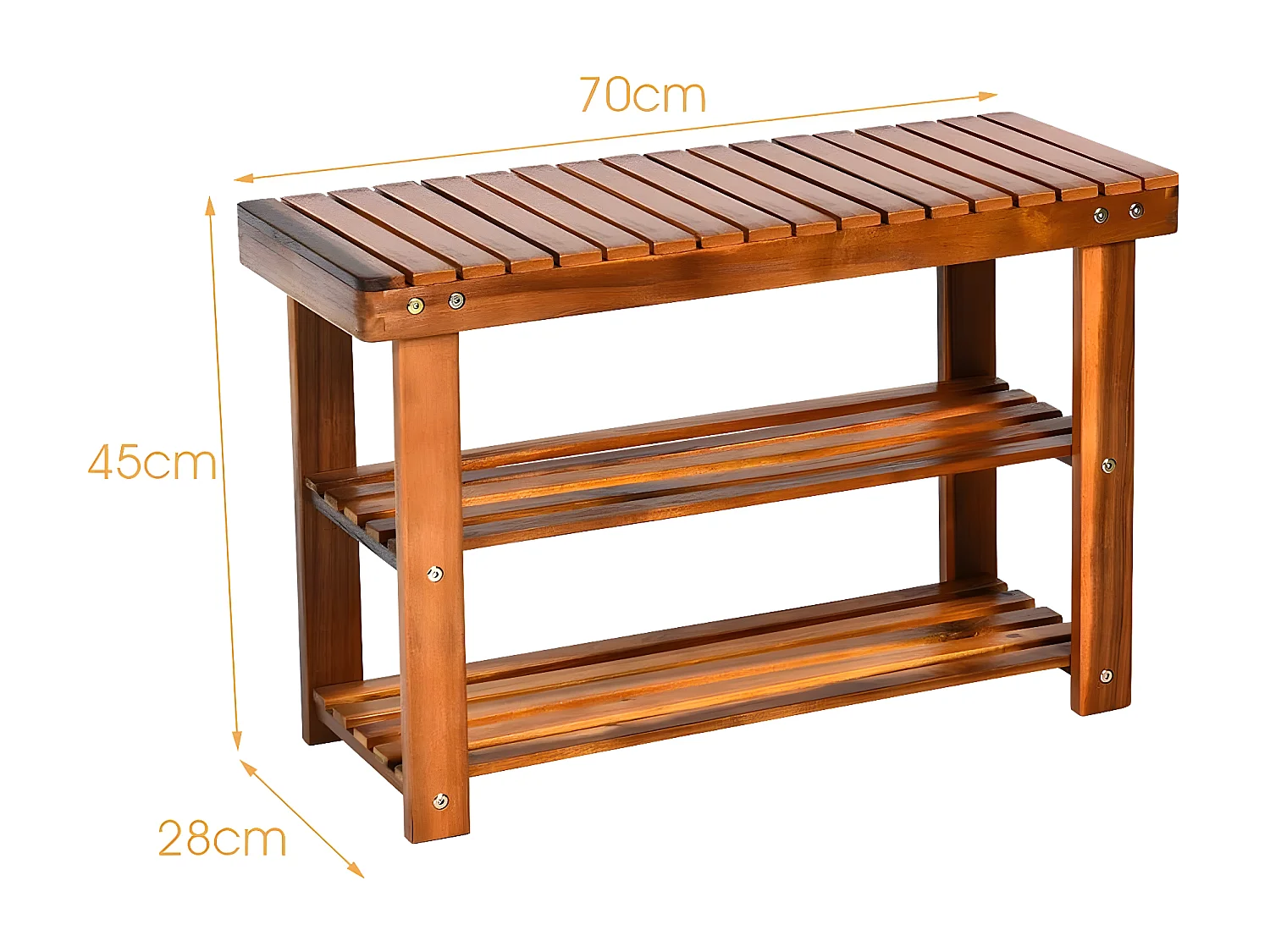 Schuhregal mit Sitzbank, Schuhbank mit 2 Ablagen, Schuhschrank aus Holz, Schuhständer für Bad, Wohnzimmer und Eingangsbereich, 50 x 28 x 45 cm