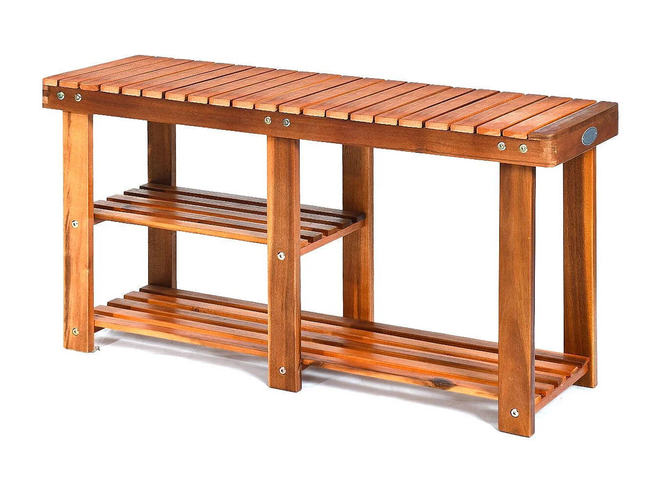 Meuble à Chaussures en Bois d'Acacia Étagère Banc à Chaussures 3 Niveaux Conception à Lattes Charge 160KG 87x28x45CM