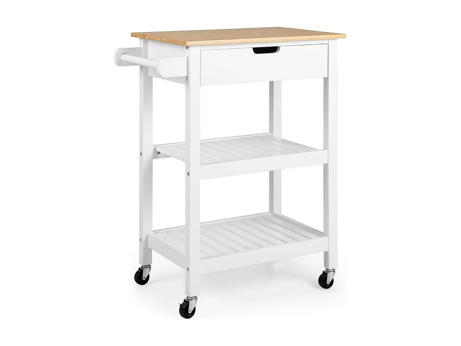 Carrello cucina con ruote cassetto piano in bambù, Isola portaoggetti da bar cucina sala da pranzo Bianco