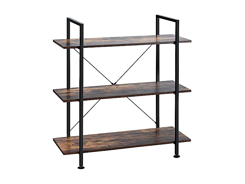 Libreria stile industriale con struttura in metallo, Scaffale multiuso con 3 ripiani per piante e fiori Marrone