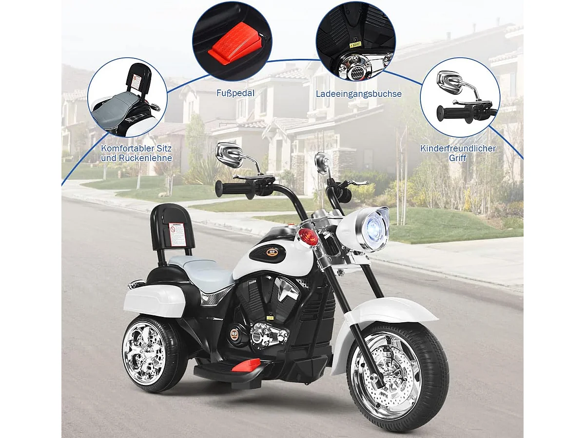 Chopper-Style Motorrad batteriebetriebenes Motorrad 91 x 48 x 64 cm Weiß + Schwarz