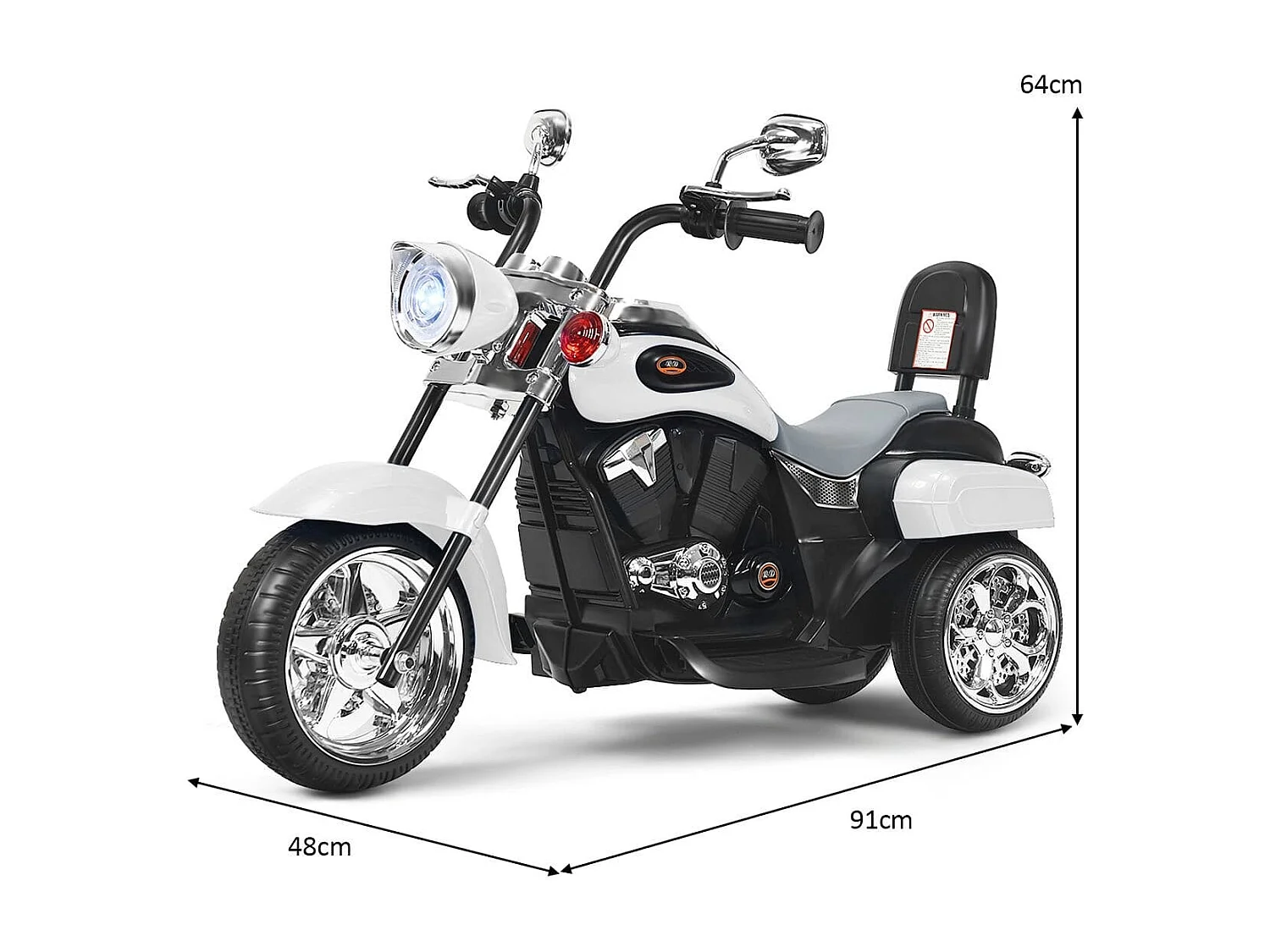 Chopper-Style Motorrad batteriebetriebenes Motorrad 91 x 48 x 64 cm Weiß + Schwarz