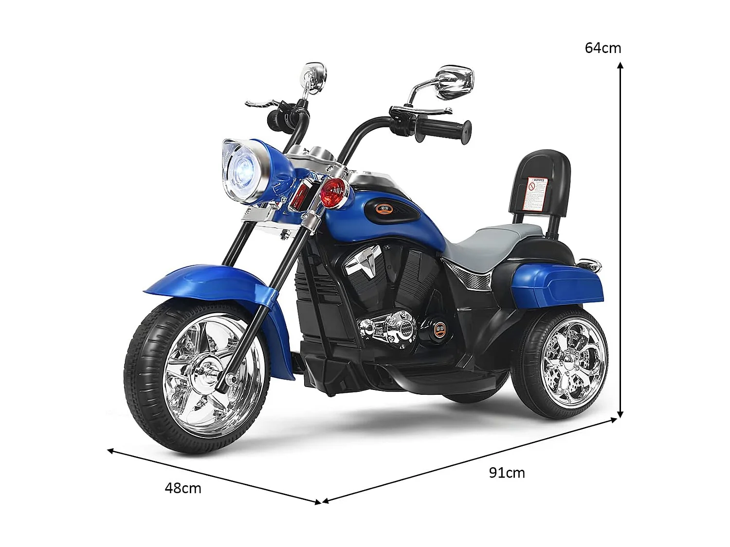 6V Elektro Motorrad mit verstellbaren Scheinwerfer Motorrad 91 x 48 x 64 cm Blau + Schwarz