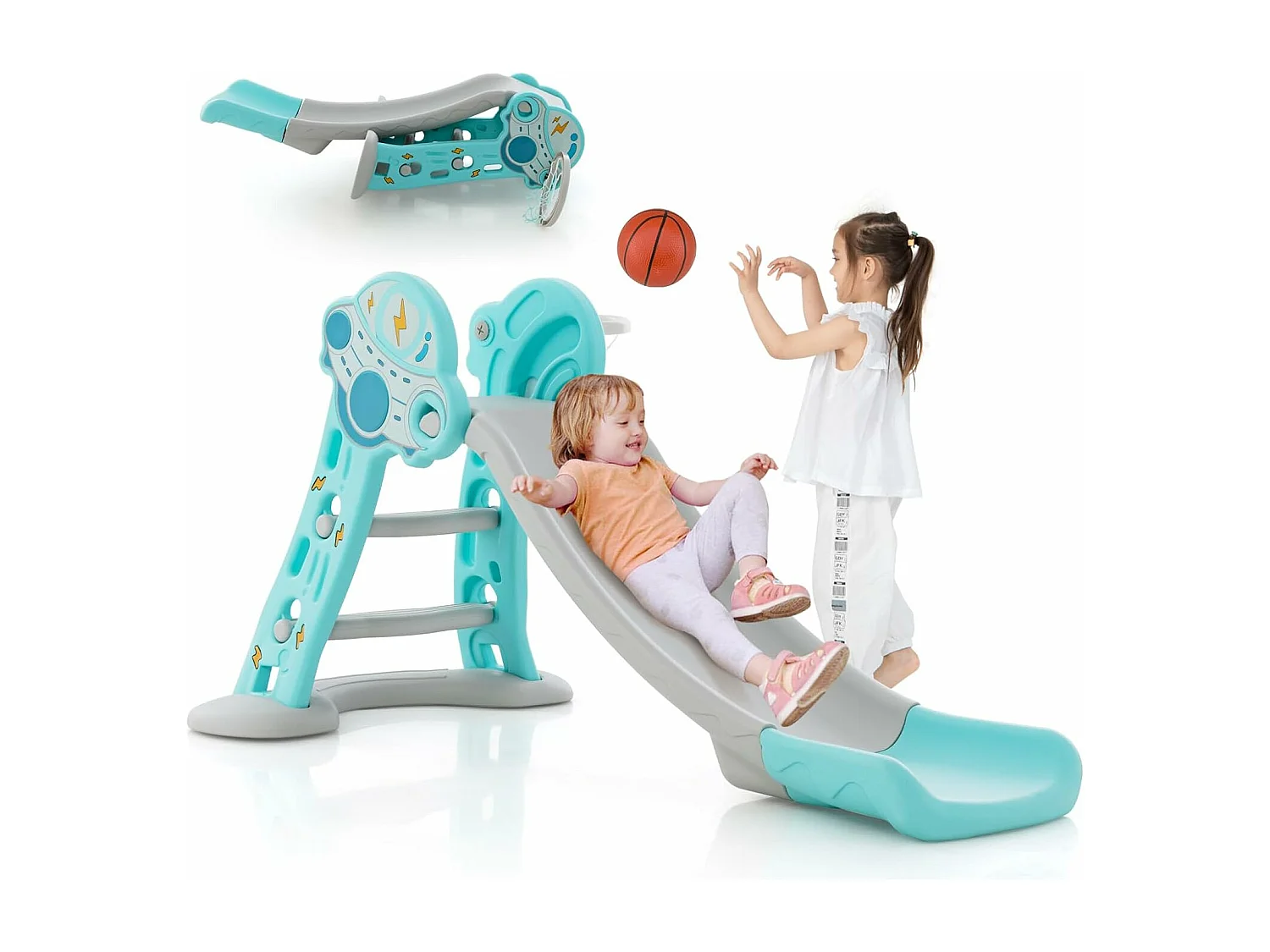 Kinder Rutsche, 3 in 1 Kinderrutsche & Leiter & Basketballkorb, Rutsche Indoor Outdoor ab 18 Monaten (Blau) FE32326