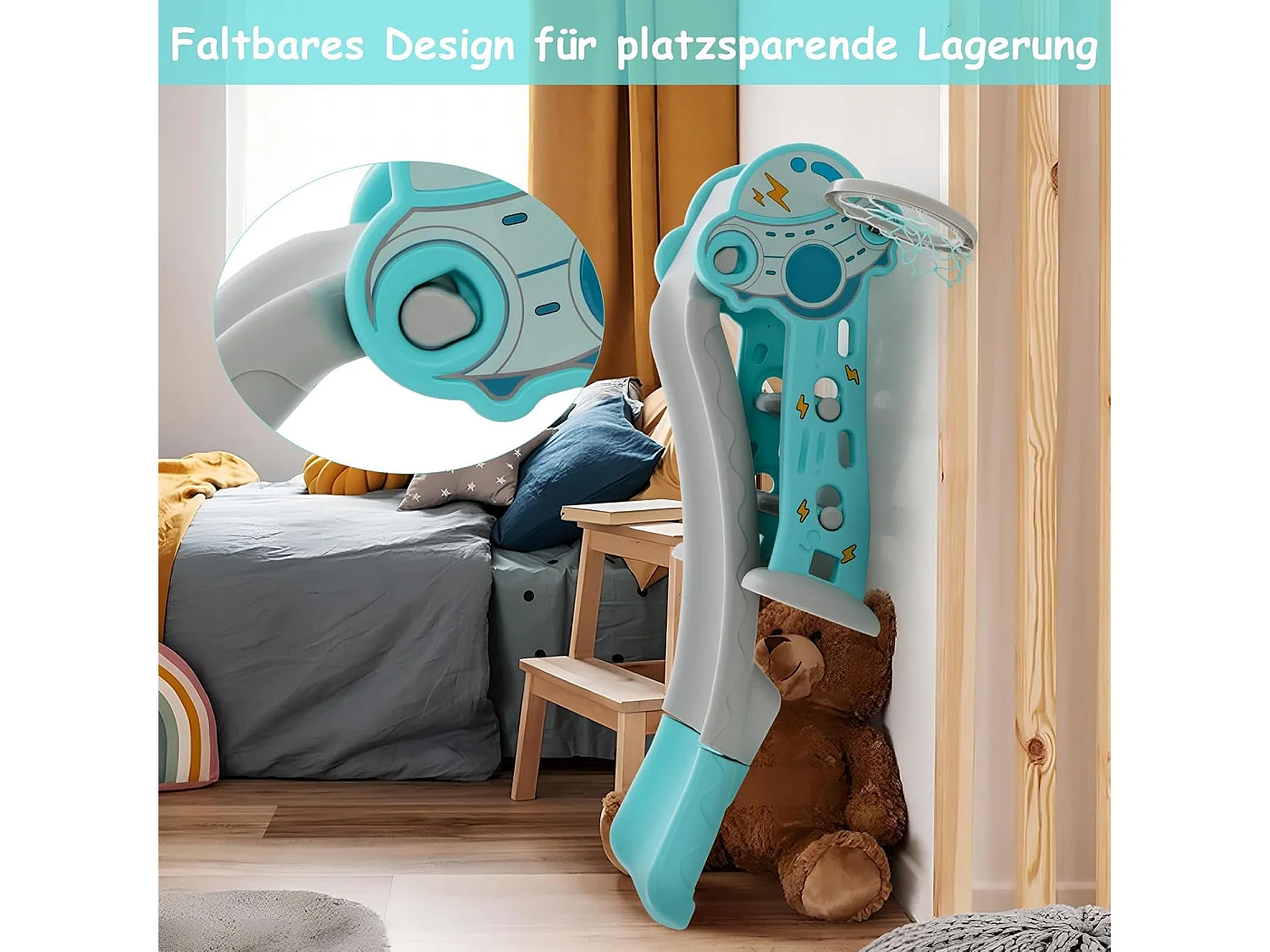 Kinder Rutsche, 3 in 1 Kinderrutsche & Leiter & Basketballkorb, Rutsche Indoor Outdoor ab 18 Monaten (Blau) FE32326