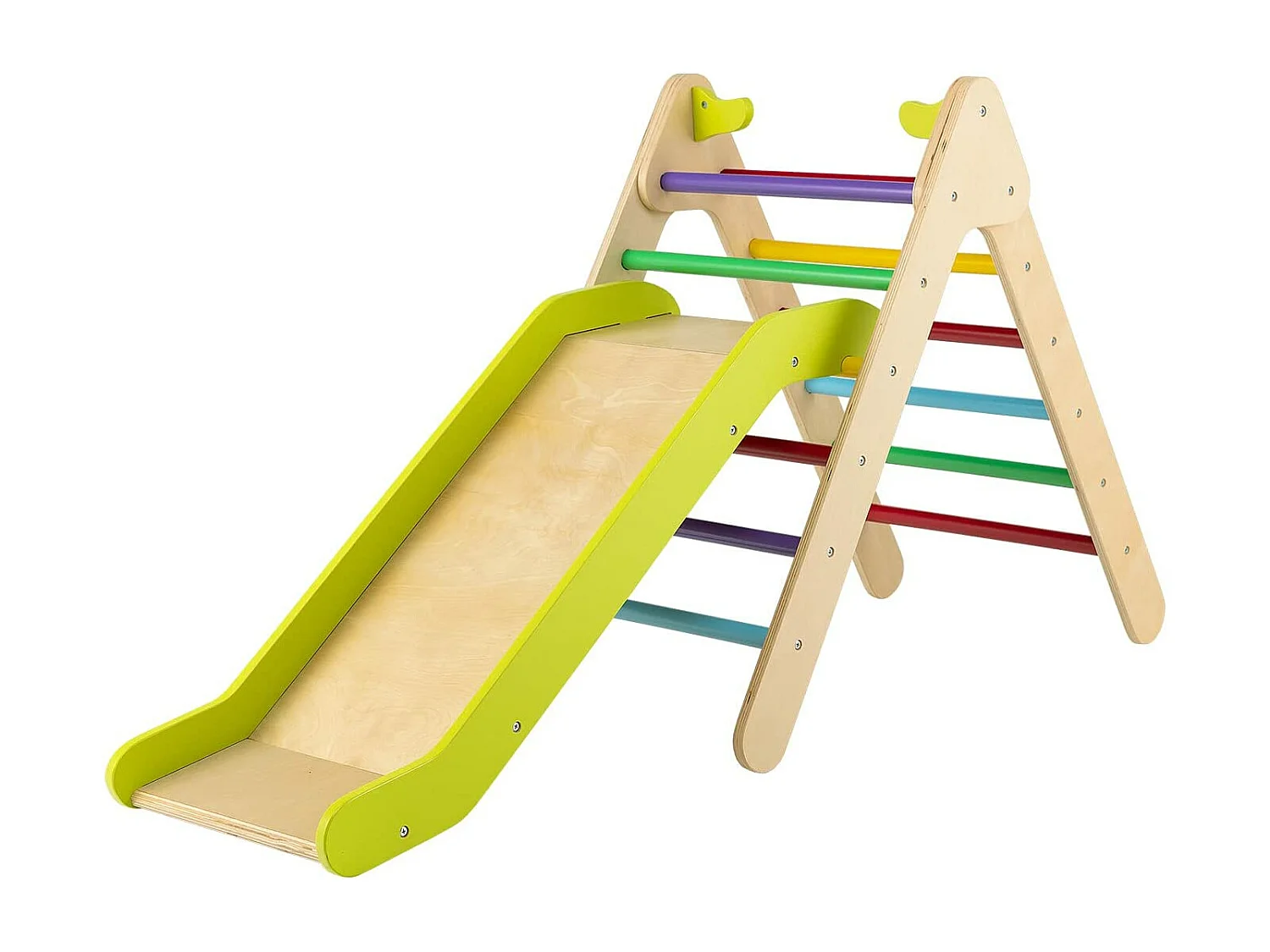 Kletterdreieck mit Rutsche, Klettergerüst aus Holz, Sprossendreieck zum Rutschen und Klettern, für Kinder ab 1 Jahre (Grün)