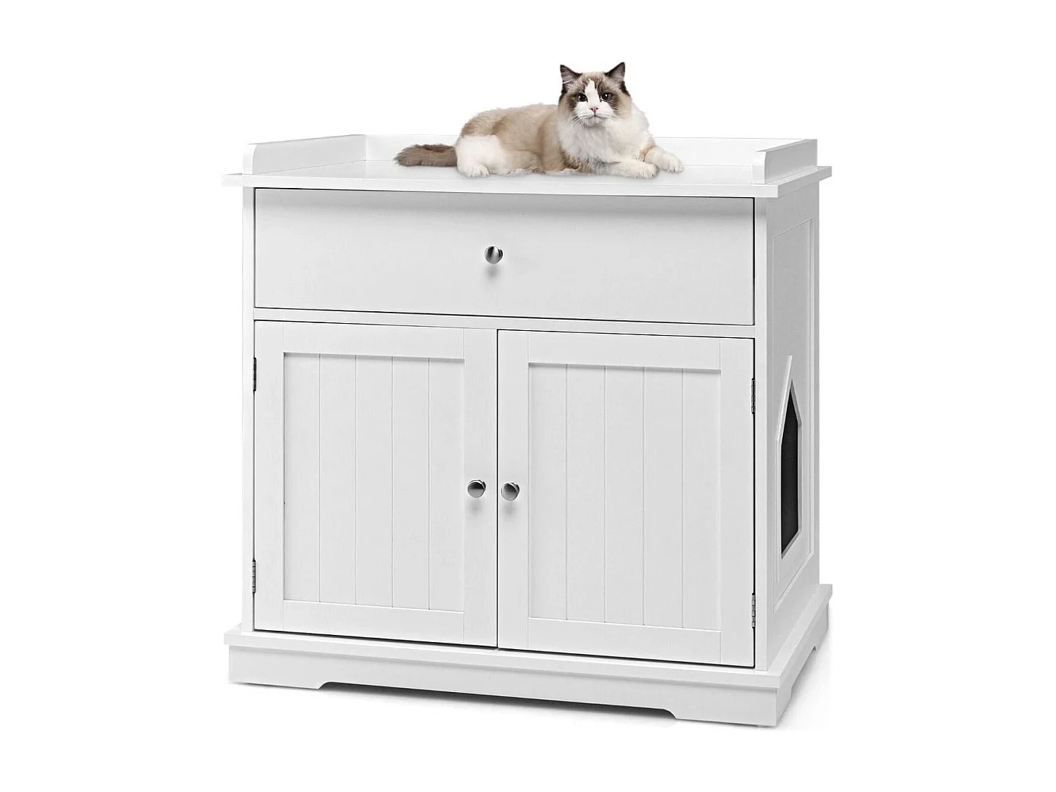 Enceinte de Bac à Litière pour Chat Meubles de Toilette Cachés pour Chat avec Tiroir et 2 Portes Table d'Appoint pour Chat